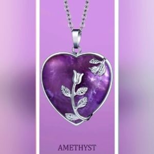 AMETHYST / STERLING HEART PENDANT 20 INCH CHAIN 2 INCH HEART